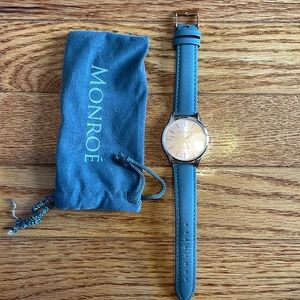 MONROE SOLÉROSE Watch: Gray Leather band, Round Rose Gold Face